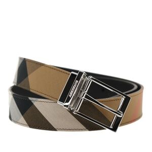 Burberry Louis Reversible Check Belt Taupe Brown Size 85 / 34 New